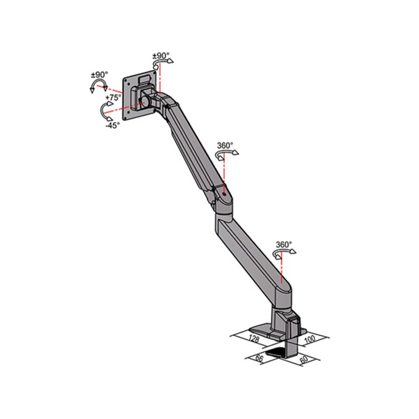 MULTIBRACKETS asztali rögzítő Gas Lift dönthető forgatható 15-32" Ezüst