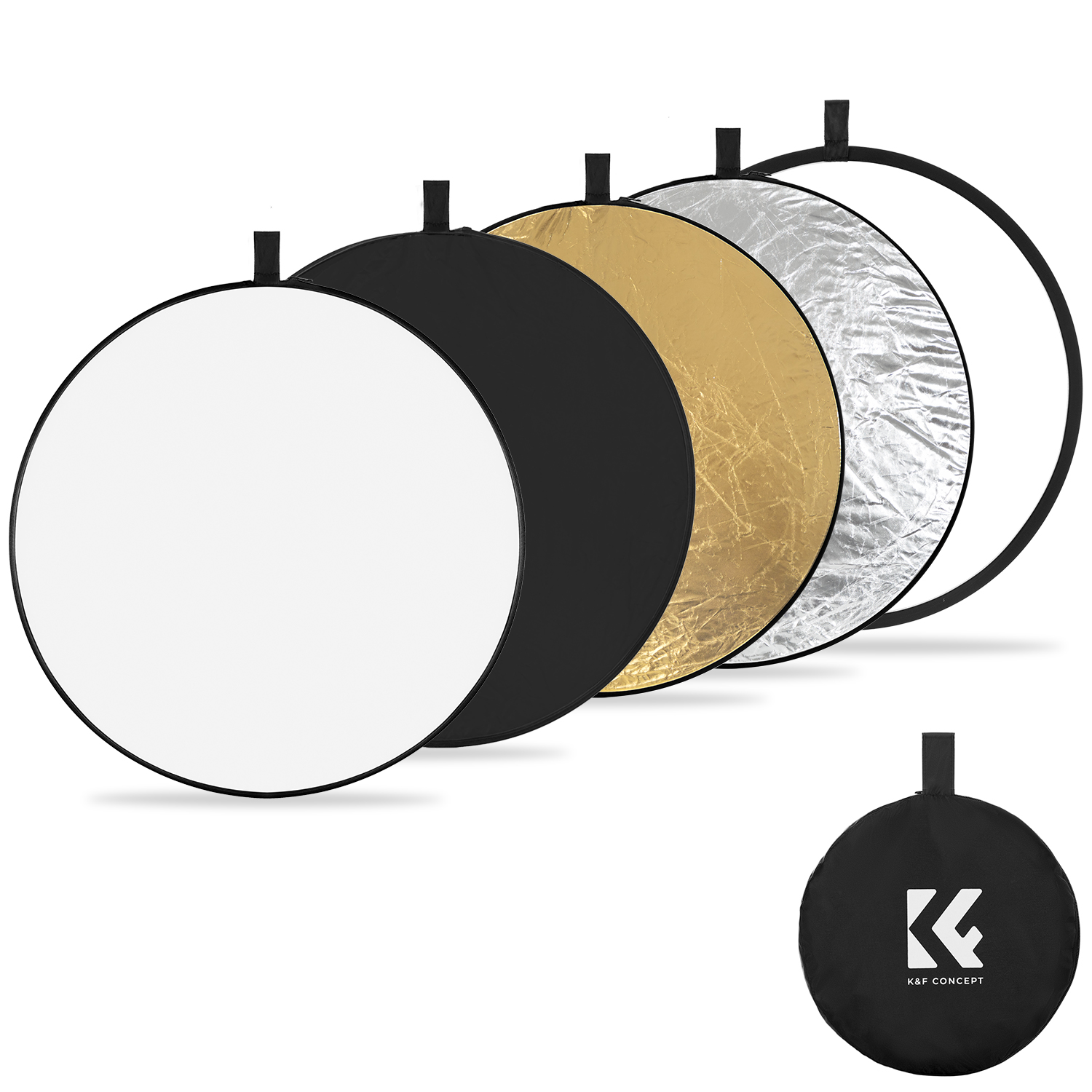 K&F Concept 5in1 derítőlap, reflektor, 80cm (fehér, fekete, arany, ezüst, transparens) + hordtáska K&F Concept 5in1 derítőlap, reflektor, 80cm (fehér, fekete, arany, ezüst, transparens) + hordtáska