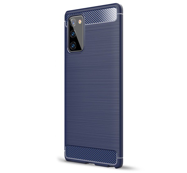 Szilikon telefonvédő (közepesen ütésálló, légpárnás sarok, szálcsiszolt, karbon minta) SÖTÉTKÉK [Samsung Galaxy Note 20 5G (SM-N981F)]