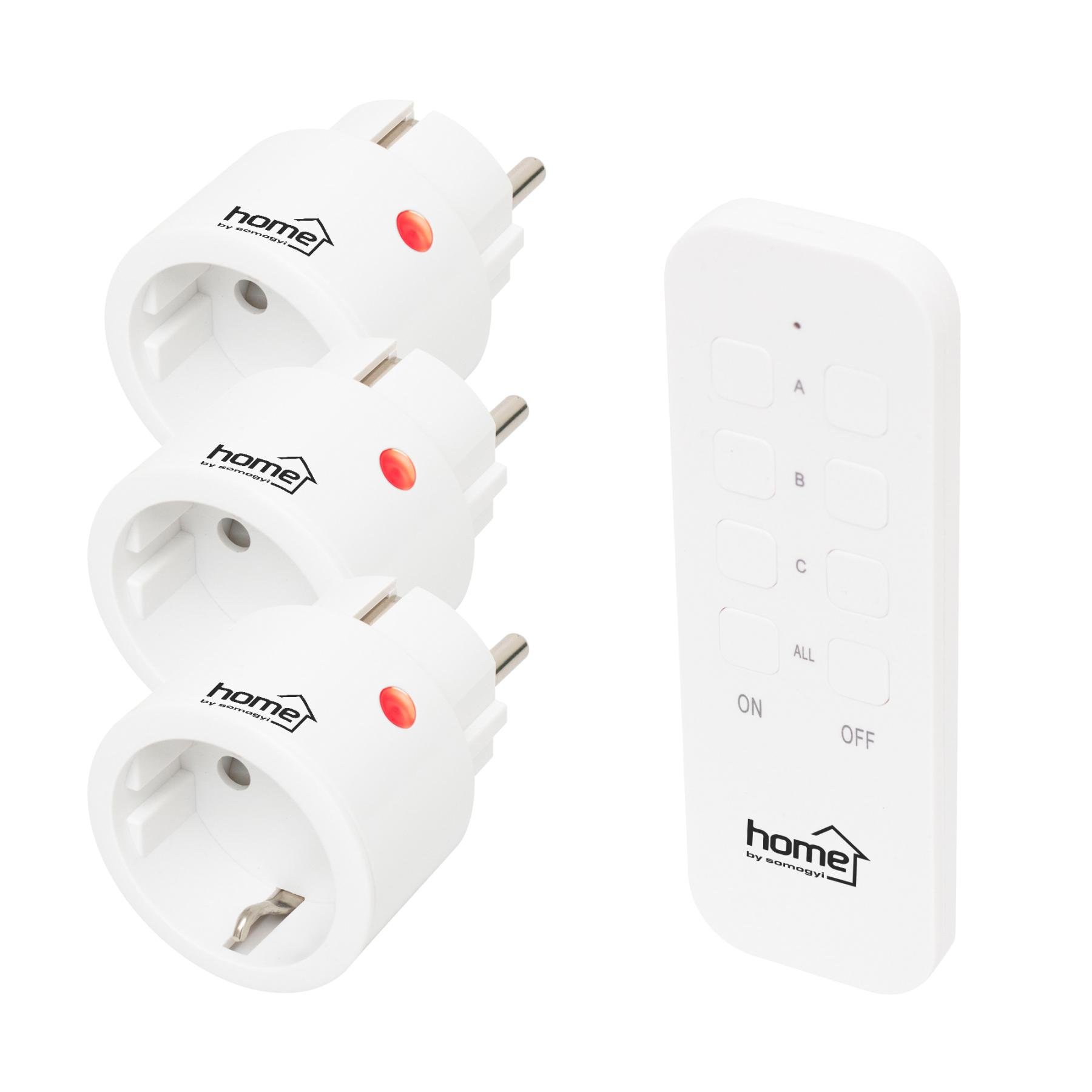 Home távirányítható mini hálózati aljzat szett, 2300 W, 3 aljzat + 1 távirányító, 40m hatótáv (TH2313)