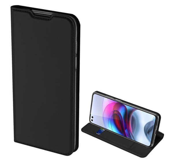 DUX DUCIS SKIN PRO tok álló, bőr hatású (FLIP, oldalra nyíló, bankkártya tartó, asztali tartó funkció) FEKETE [Motorola Moto G100 (XT2125)]