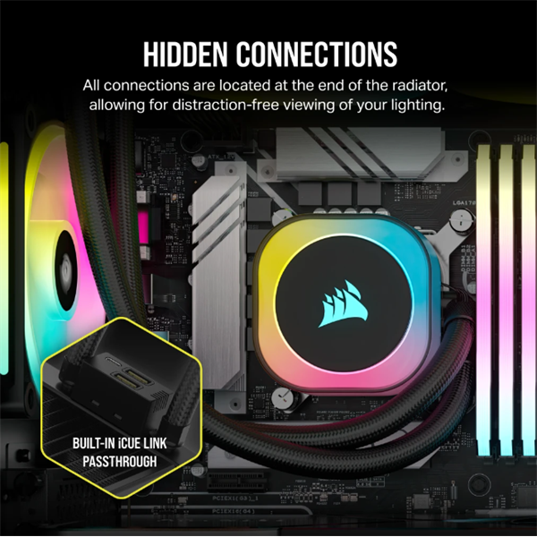 CORSAIR  iCUE LINK H100i RGB AIO (vízhűtés)  2 Ventilátorots  LGA1700 támogatással CPU hűtő fekete