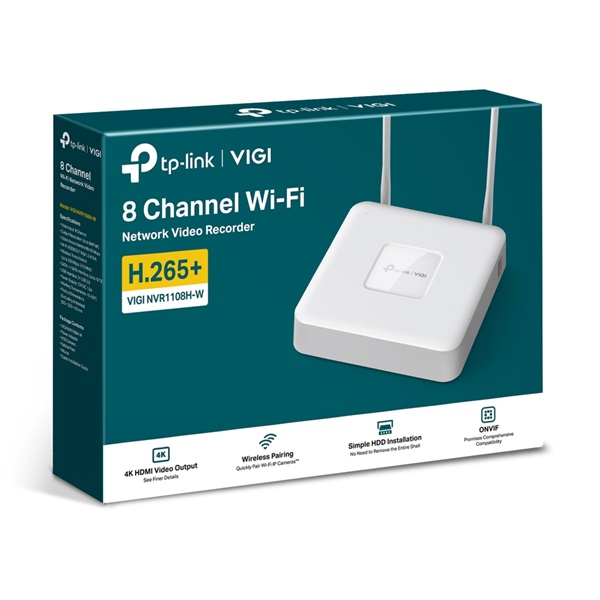 TP-link    NVR1108H-W  2,4GHz Wifi  300Mbps  8 csatorna H265+ 8MP NVR rögzítő