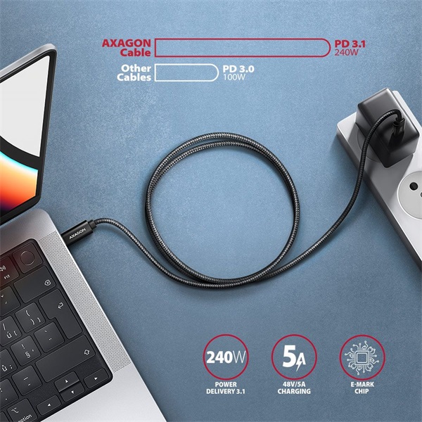 Axagon BUCM4X-CM10AB NewGEN+ 1m USB-C  USB-C 4 Gen 3x2 / 240W kábel