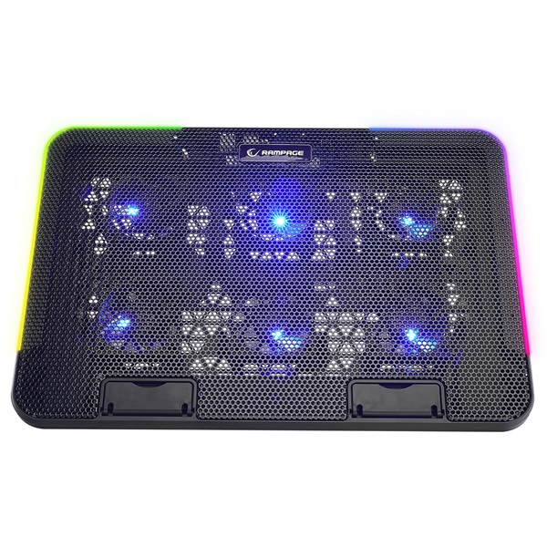 Rampage     SIXPOWER 15,6"-ig R9 fém rács 6xventi  RGB 2xUSB-A  kék LED Notebook Hűtőpad