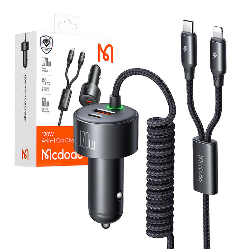 Mcdodo USB-C+Lightning autós töltő fekete