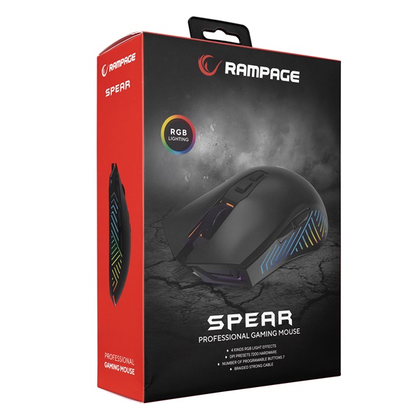 Rampage  SMX-G68 SPEAR  7200DPI Gamer Egér  Fekete 