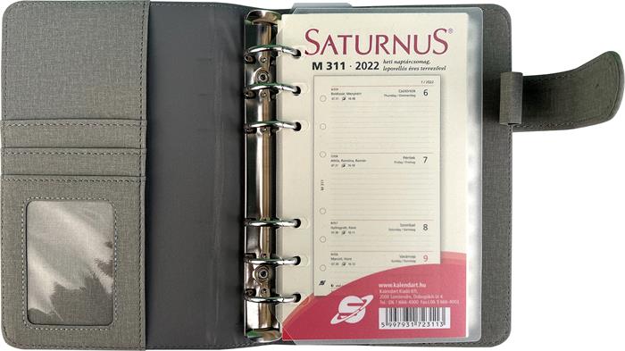 Kalendárium, gyűrűs, betétlapokkal, "L", műbőr, SATURNUS, "229", szürke-sárgászöld