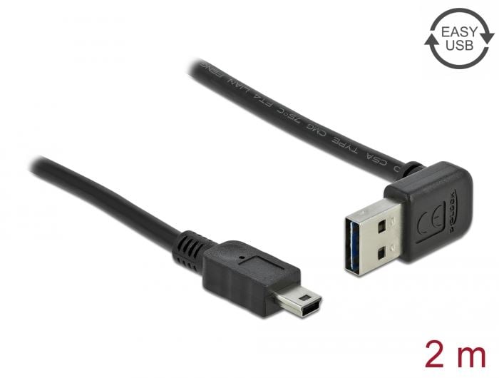 Delock EASY-USB 2.0 Type-A apa (elforgatott csatlakozó) > USB 2.0 Type Mini-B apa kábel 2m fekete (83544) Delock EASY-USB 2.0 Type-A apa (elforgatott csatlakozó) > USB 2.0 Type Mini-B apa kábel 2m fekete (83544)