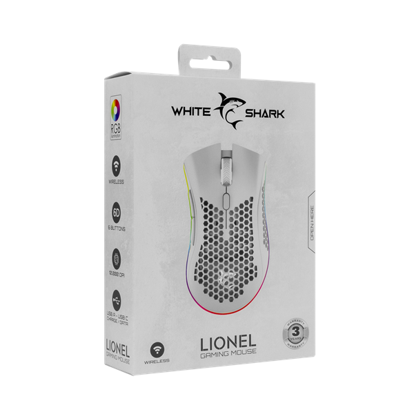 White Shark LIONEL-W WGM-5012W vezeték nélküli gamer egér fehér 