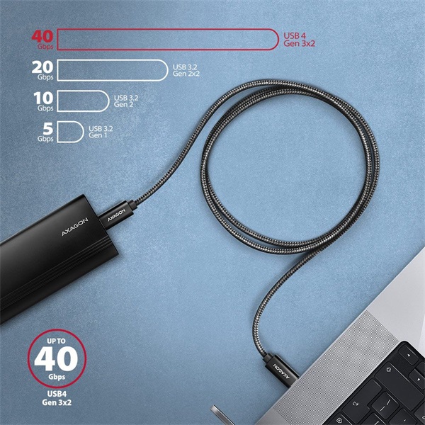 Axagon BUCM4X-CM10AB NewGEN+ 1m USB-C  USB-C 4 Gen 3x2 / 240W kábel