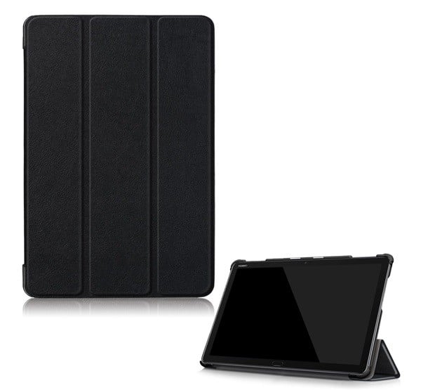 Tok álló, bőr hatású (aktív FLIP, oldalra nyíló, TRIFOLD asztali tartó funkció) FEKETE [Huawei Mediapad M5 10.1 Lite WIFI]