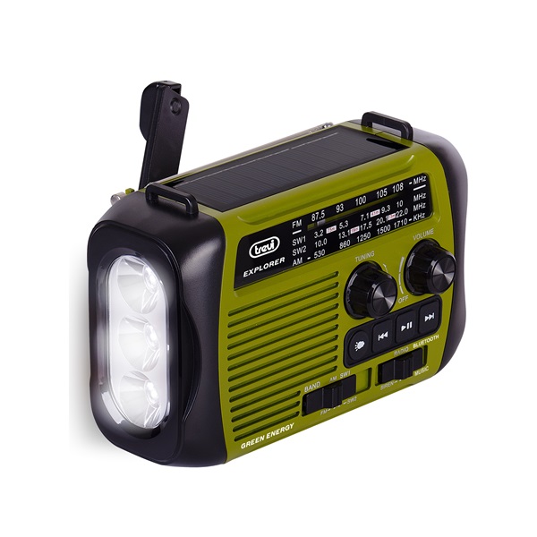 Trevi RA 7F30 BT FM/USB/microSD/Bluetooth napelemes,lámpás,dinamós zöld rádió Trevi RA 7F30 BT FM/USB/microSD/Bluetooth napelemes,lámpás,dinamós zöld rádió