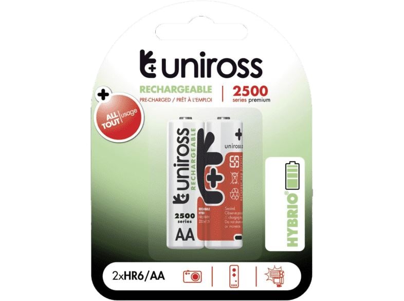 Uniross AA/ceruza 1,2V 2500mAh Ni-MH HYBRIO akkumulátor 2 db/bliszter (UH2AA2500) Uniross AA/ceruza 1,2V 2500mAh Ni-MH HYBRIO akkumulátor 2 db/bliszter (UH2AA2500)