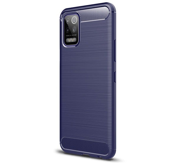 Szilikon telefonvédő (közepesen ütésálló, légpárnás sarok, szálcsiszolt, karbon minta) SÖTÉTKÉK [LG K52 (LMK520)]