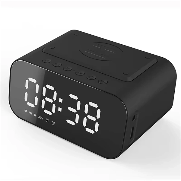 IRIS DC-110-B-Qi 15W Qi vezeték nélküli töltővel  FM rádió  BT speaker  hőmérséklet kijelzéssel digitális óra Fekete