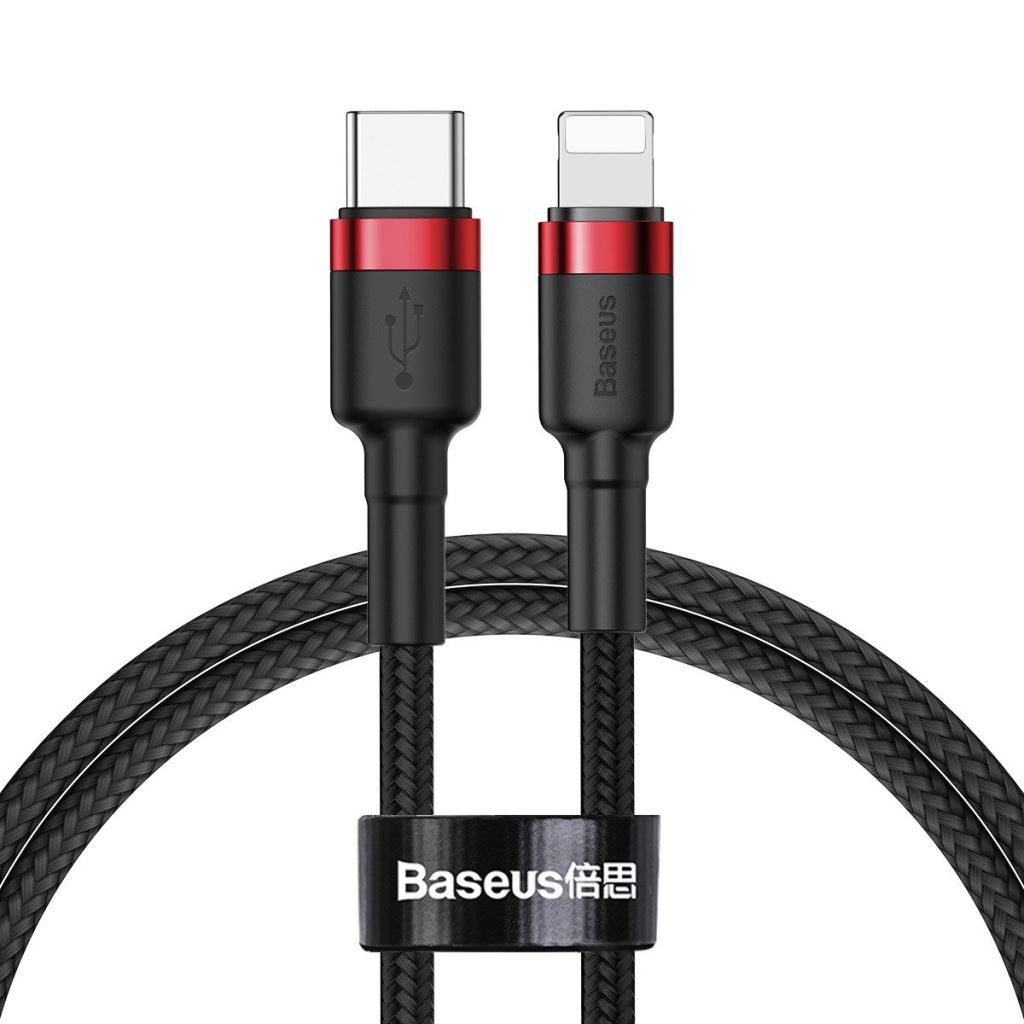 Baseus Cafule USB-C–Lightning PD kábel, 18W, 1m, fekete-piros (CATLKLF-91) Baseus Cafule USB-C–Lightning PD kábel, 18W, 1m, fekete-piros (CATLKLF-91)
