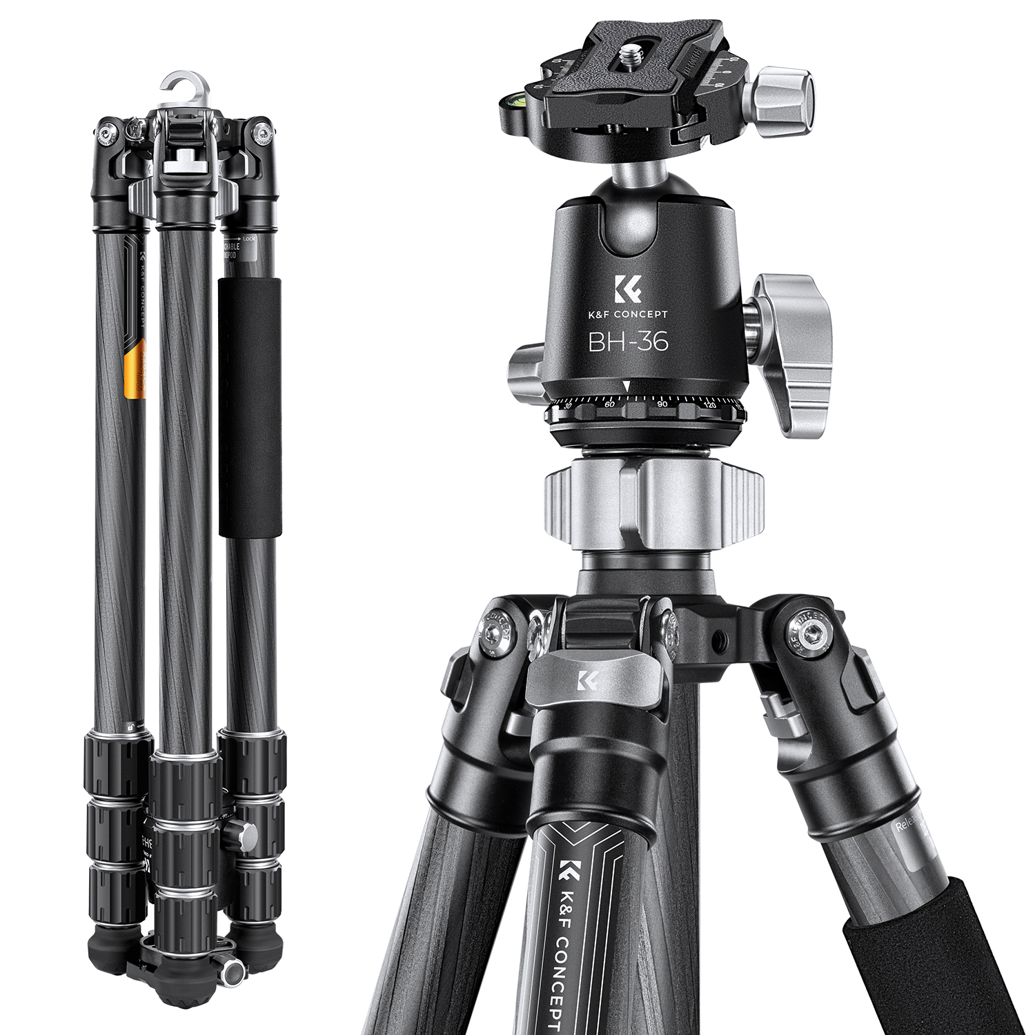 K&F Concept X284C4+BH-36 karbon állvány + monopod 172cm magasság  16kg teherbírás