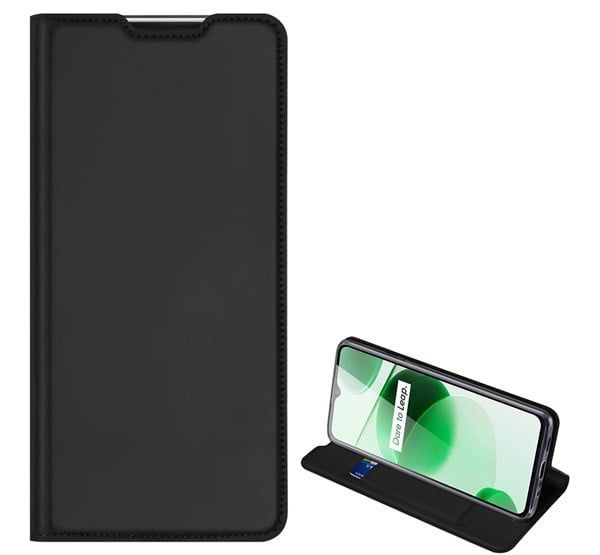 DUX DUCIS SKIN PRO tok álló, bőr hatású (FLIP, oldalra nyíló, bankkártya tartó, asztali tartó funkció) FEKETE [Realme C35]