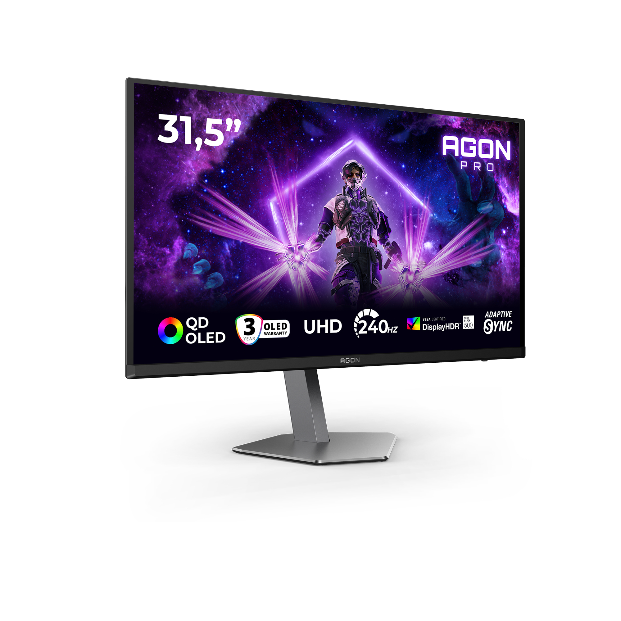 AOC 31.5" AG326UZD2 Monitor - 3840x2160, 4K, OLED, QD-OLED, 240Hz, 0,03ms, Hangszóró, G-Sync, Pivot, Gamer, Fekete