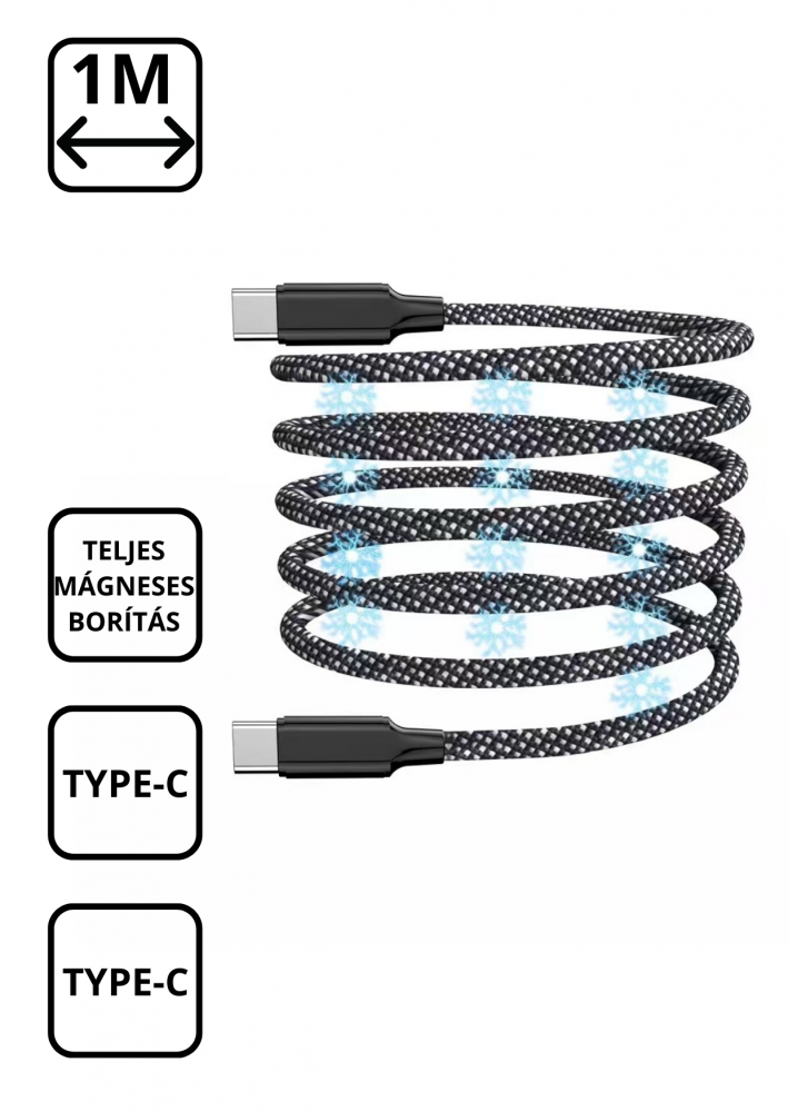 Cellect  Feltekerhető mágneses Type-C - Type-C kábel
