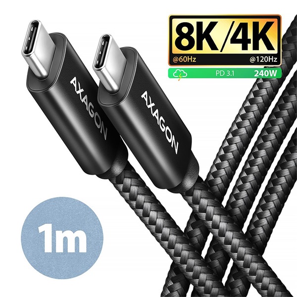 Axagon BUCM4X-CM10AB NewGEN+ 1m USB-C USB-C 4 Gen 3x2 / 240W kábel Axagon BUCM4X-CM10AB NewGEN+ 1m USB-C USB-C 4 Gen 3x2 / 240W kábel