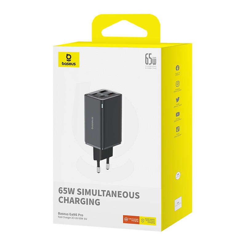 Baseus GAN6 Pro gyorstöltő, 2xUSB-C + 2xUSB, 65W (fekete)