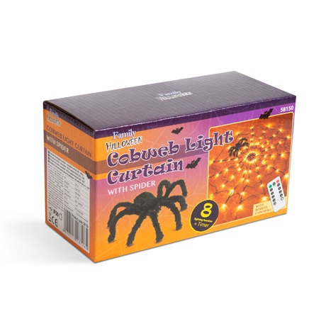 PÓKHÁLÓ FÉNYFÜGGÖNY PÓKKAL,  60 DB LED, USB PÓKHÁLÓ FÉNYFÜGGÖNY PÓKKAL,  60 DB LED, USB