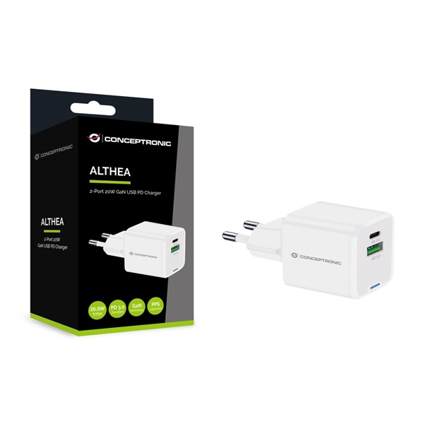 Conceptronic  ALTHEA15W  USB-C+USB-A  20W telefon töltő adapter Fehér 