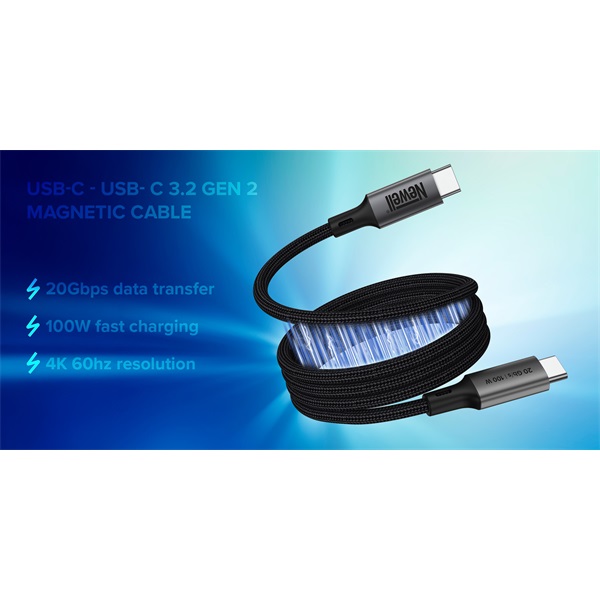 NEWELL USB-C – USB-C 3.2 Gen 2 mágneses gyorstöltő kábel 20 Gbps adatátvitel 100W 