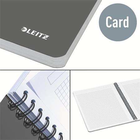 Spirálfüzet, A5, kockás, 90 lap, laminált karton borító, LEITZ "Office", szürke-piros