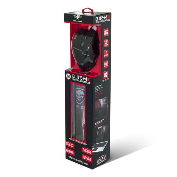 Spirit of Gamer Elite-M10 USB 4000DPI fekete gamer egér + egérapad