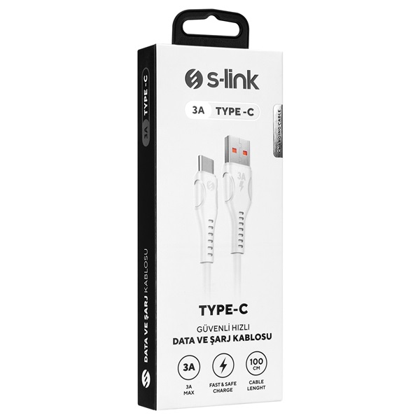 S-Link SL-X243 3A 15W Gyorstöltés Type-C 1 m adat+töltőkábel kábel fehér S-Link SL-X243 3A 15W Gyorstöltés Type-C 1 m adat+töltőkábel kábel fehér