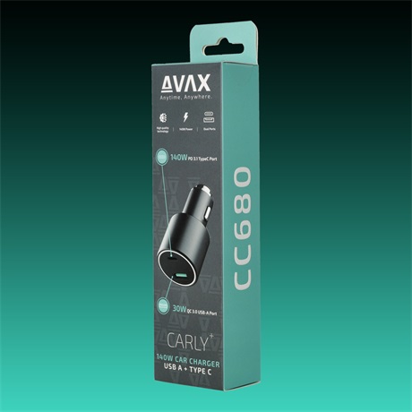 AVAX CC680B CARLY+ 140W USB A+Type C fekete autós töltő