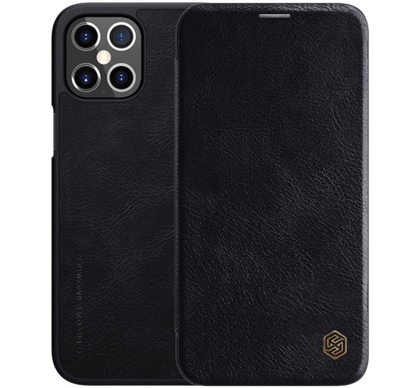 NILLKIN QIN tok álló, bőr hatású (FLIP, oldalra nyíló, bankkártya tartó) FEKETE [Apple iPhone 12 Pro Max]