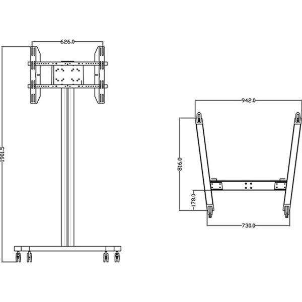 MULTIBRACKETS Gurulós padlóállvány, M Display Stand 180 Single Black (24-65", max.VESA: 700x400 mm, 50kg)