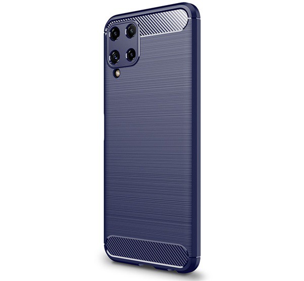 Szilikon telefonvédő (közepesen ütésálló, légpárnás sarok, szálcsiszolt, karbon minta) SÖTÉTKÉK [Samsung Galaxy M22 (SM-M225F)]