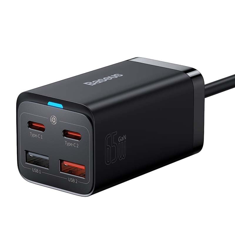 Baseus gyorstöltő GaN3 Pro 2x USB-C, 2x USB 65W fekete (CCGP040101) Baseus gyorstöltő GaN3 Pro 2x USB-C, 2x USB 65W fekete (CCGP040101)