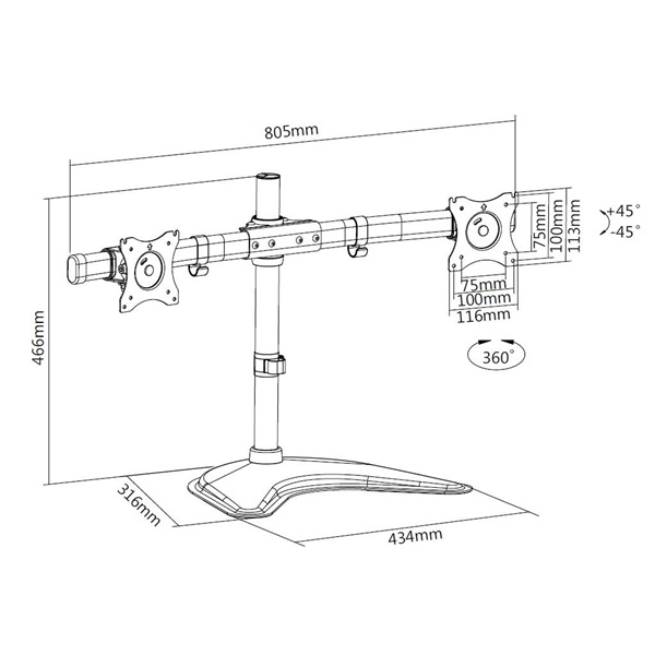 MULTIBRACKETS Asztali állvány, M Deskstand Basic Dual (15-27", max.VESA: 100x100 mm, 8 kg)