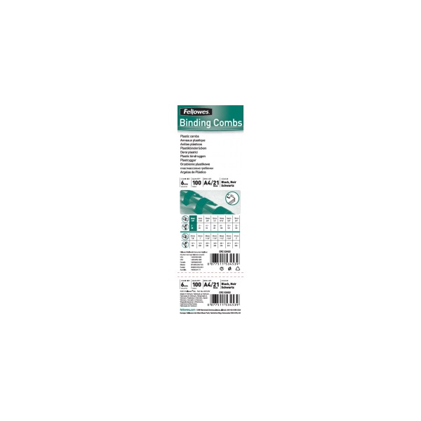 Fellowes 12mm 100db-os 56-80lapos fekete műanyag spirál Fellowes 12mm 100db-os 56-80lapos fekete műanyag spirál