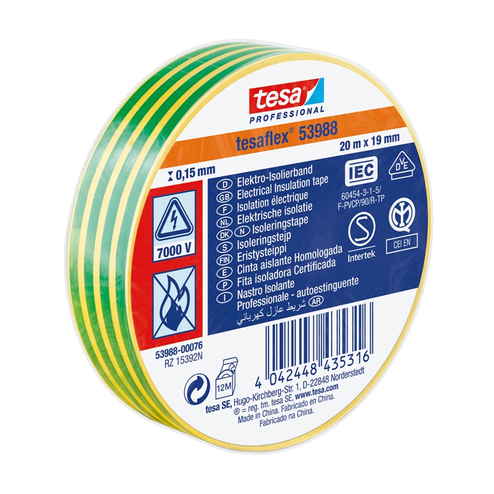 Tesa Szigetelőszalag 19mmX20m  zöld/sárga (53988-00086-00)