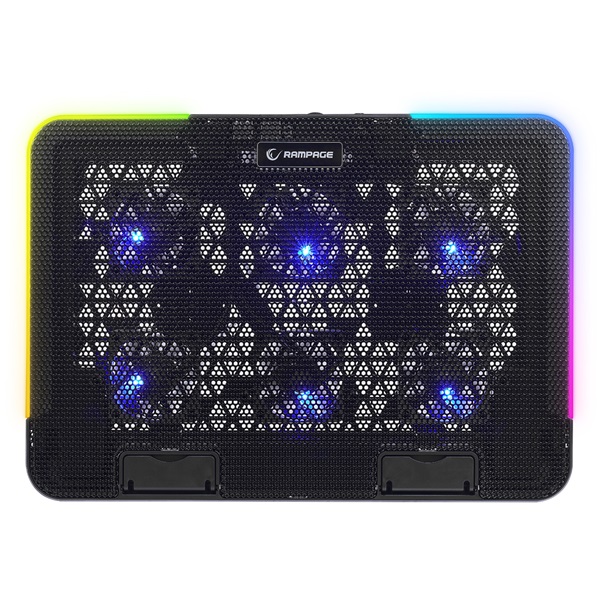 Rampage     SIXPOWER 15,6"-ig R9 fém rács 6xventi  RGB 2xUSB-A  kék LED Notebook Hűtőpad