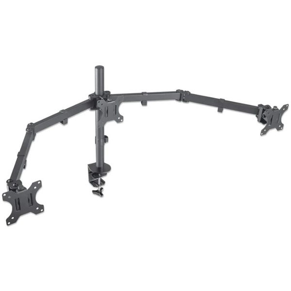 Manhattan asztali állvány -  Dupla karos, 3db monitor részére (max.VESA:75x75, 13"-27"-ig, 7kg, fekete)