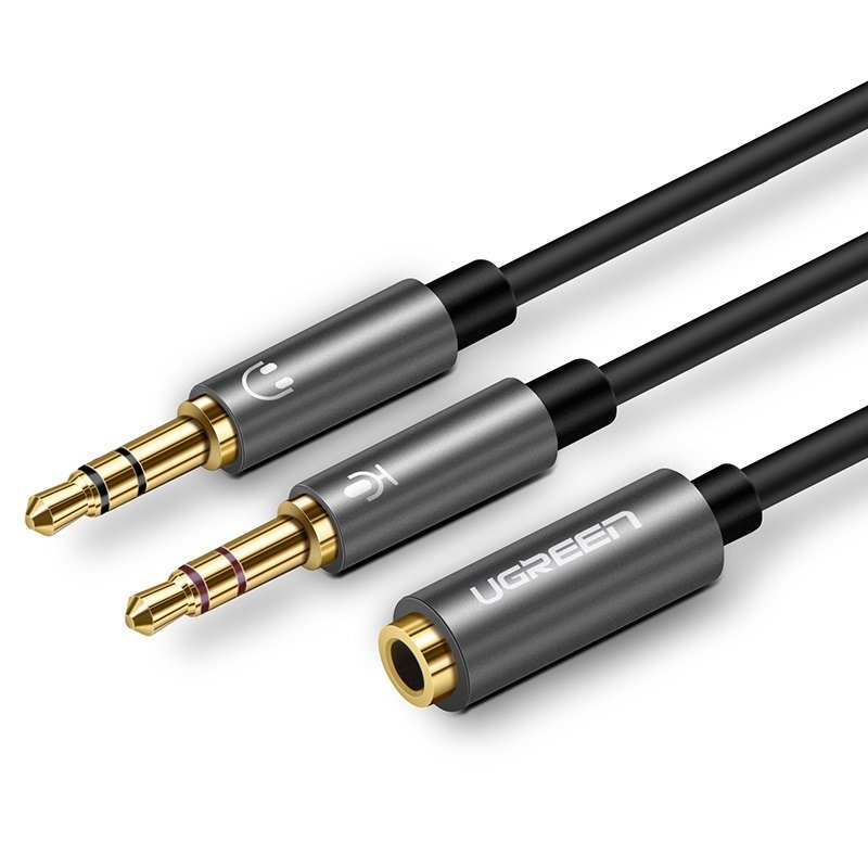 AUX UGREEN audio splitter fejhallgató + mikrofon 3,5 mm-es mini jack kábelhez, 28 cm (fekete) AUX UGREEN audio splitter fejhallgató + mikrofon 3,5 mm-es mini jack kábelhez, 28 cm (fekete)