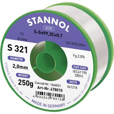 Stannol S321 2,0% 2,0MM SN99,3CU0,7 CD 250G Forrasztóón, ólommentes Ólommentes, Tekercs Sn99.3Cu0.7 250 g 2 mm Stannol S321 2,0% 2,0MM SN99,3CU0,7 CD 250G Forrasztóón, ólommentes Ólommentes, Tekercs Sn99.3Cu0.7 250 g 2 mm