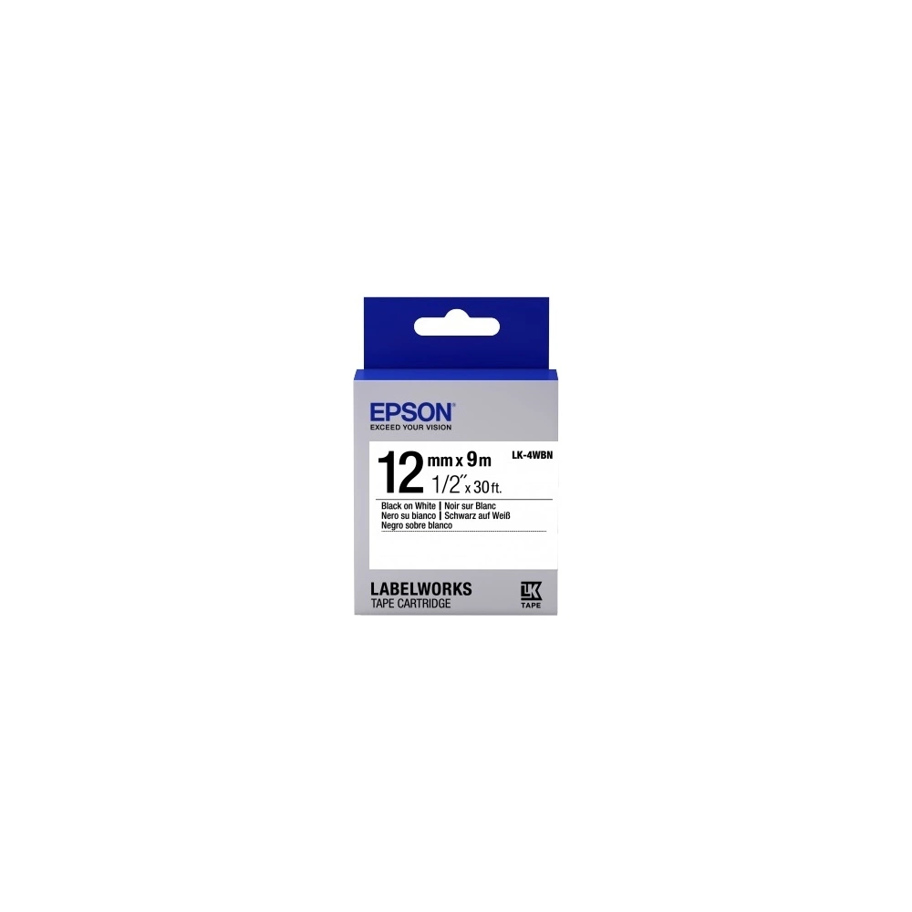 Epson Címke kazetta LK-4WBN Fekete-fehér 12mm x 9m Epson Címke kazetta LK-4WBN Fekete-fehér 12mm x 9m