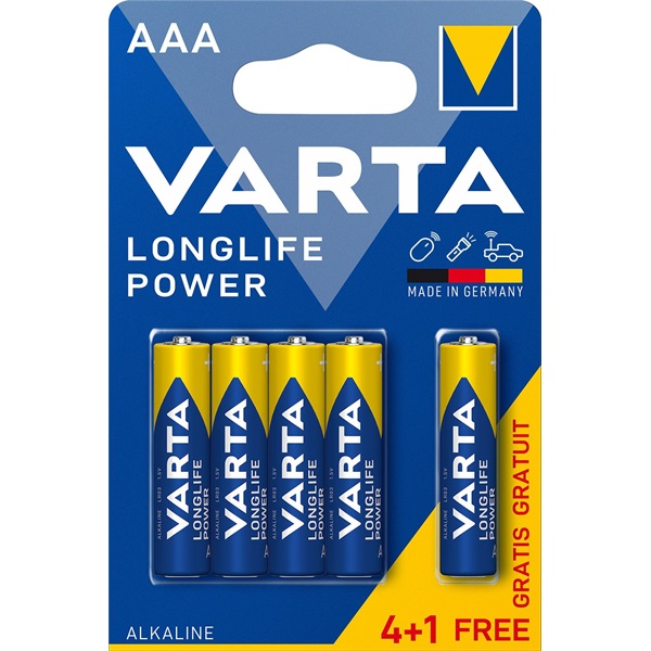 Varta 4903121415 Longlife Power AAA (LR03) alkáli mikro ceruza elem 4+1db/bliszter Varta 4903121415 Longlife Power AAA (LR03) alkáli mikro ceruza elem 4+1db/bliszter