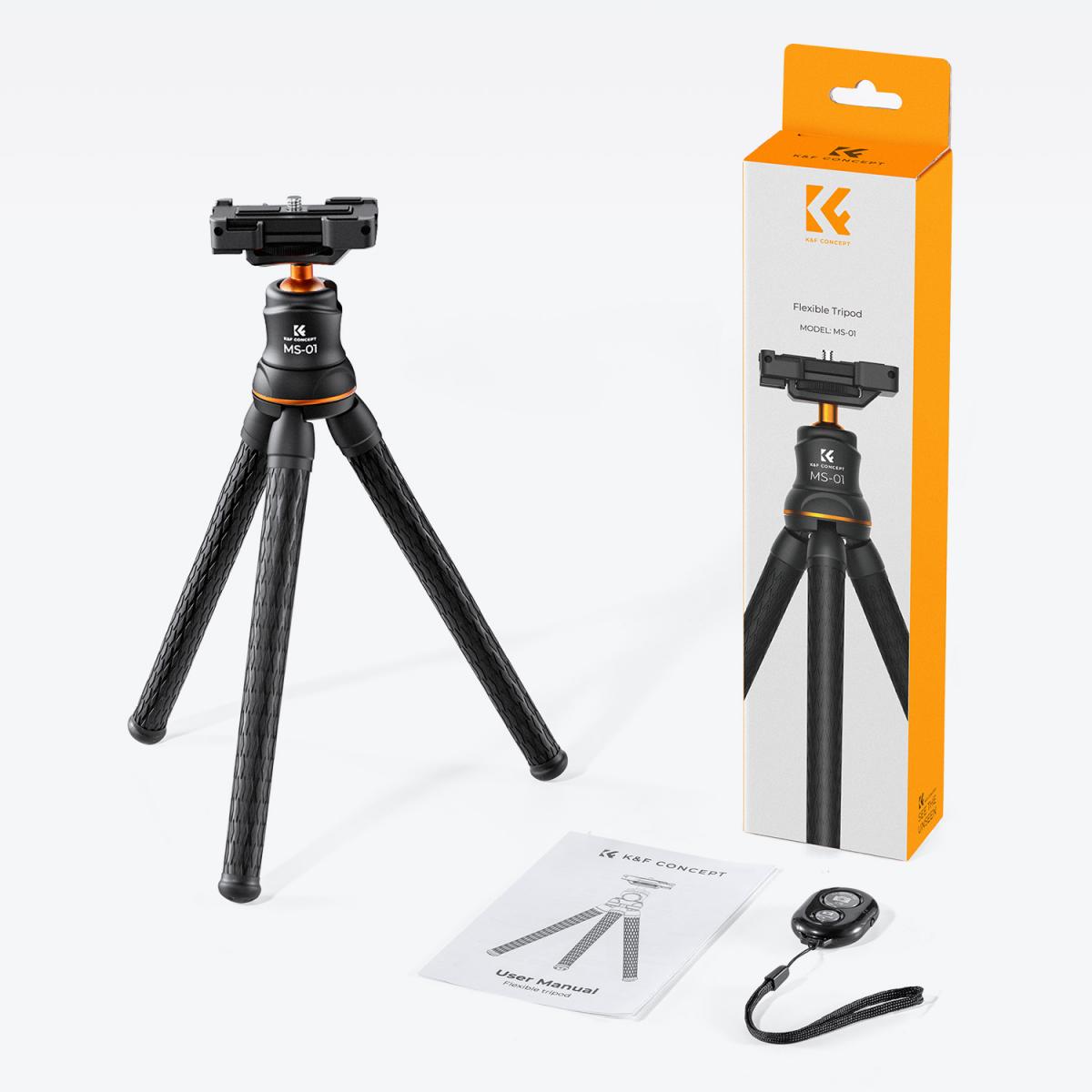K&F Concept MS-01 hajlítható lábú állvány, gömbfejjel, bluetooth kioldóval
