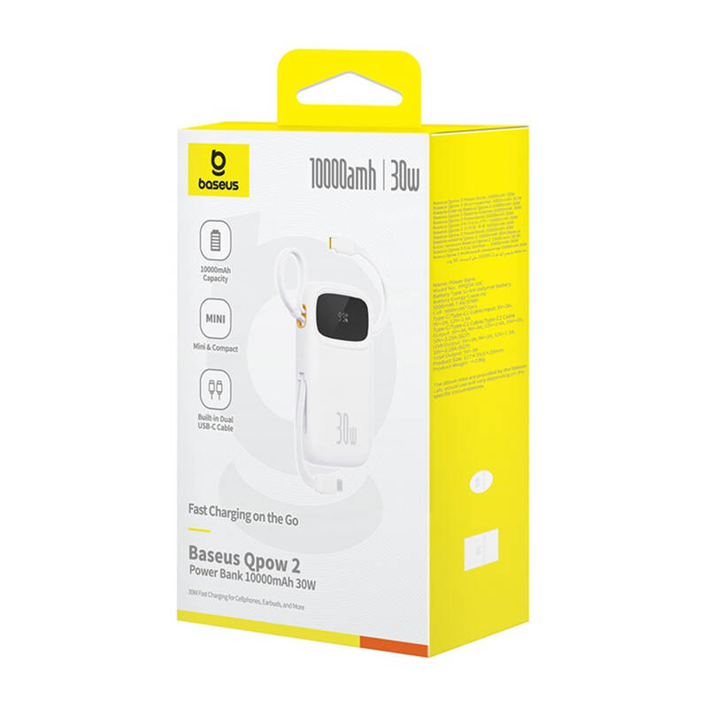 Baseus QPow 2 10000mAh 30W  2xUSB-C powerbank Fehér 