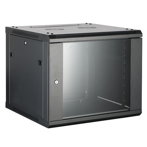 Hikvision 19" fali kivitel 9U 600x600x500 egyrekeszes üvegajtós max.60 kg Rackszekrény Fekete Hikvision 19" fali kivitel 9U 600x600x500 egyrekeszes üvegajtós max.60 kg Rackszekrény Fekete